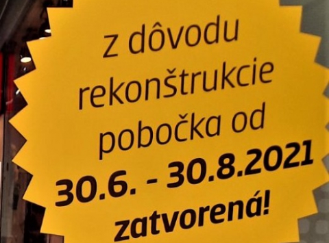 Slovenská Sporiteľňa je v  ZOC MAX Prešov dočasne zatvorená.