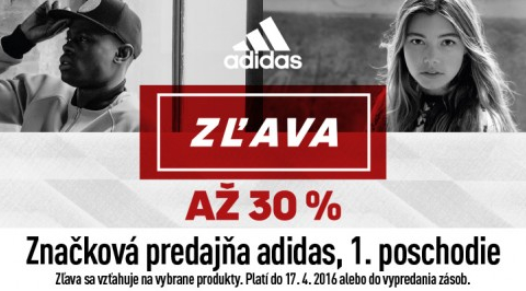 Zľavy až 30% na vybrané produkty adidas.
