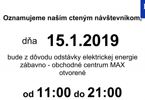 Dôležitý oznam o otváracích hodinách 15.01.2019